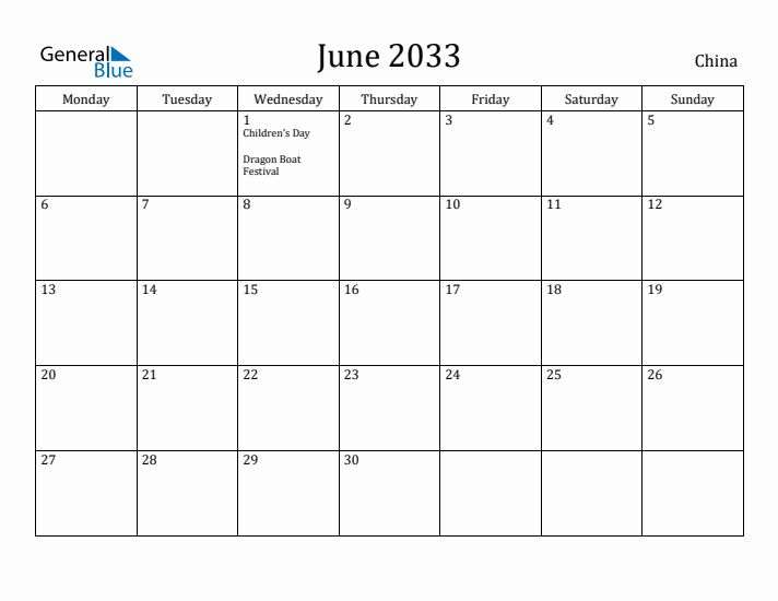 June 2033 Calendar China