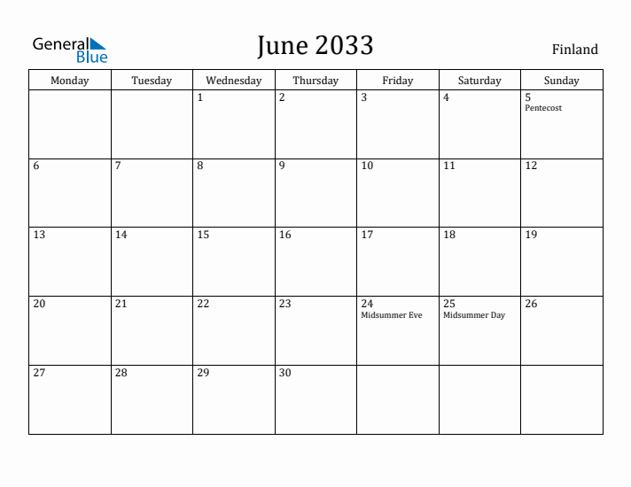 June 2033 Calendar Finland