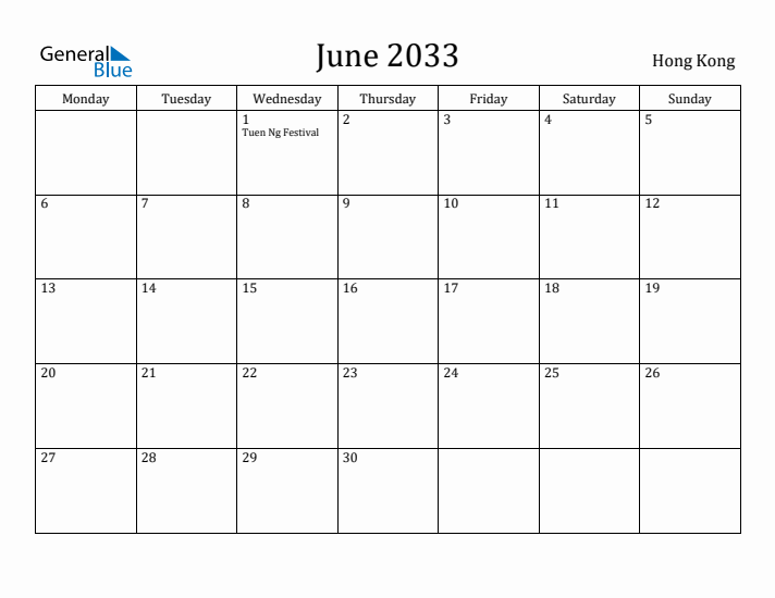 June 2033 Calendar Hong Kong