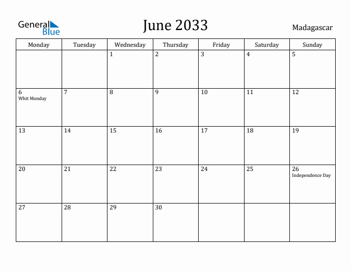 June 2033 Calendar Madagascar
