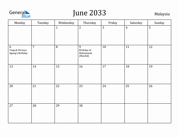 June 2033 Calendar Malaysia