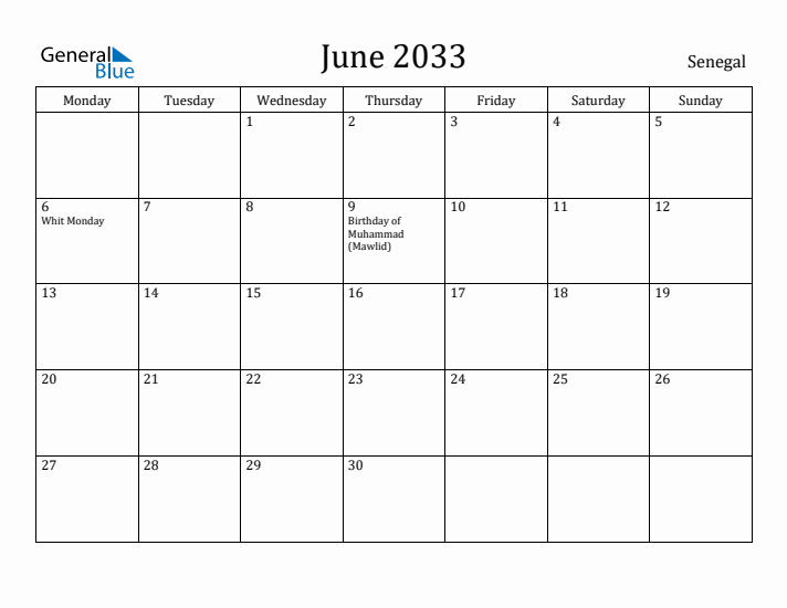 June 2033 Calendar Senegal