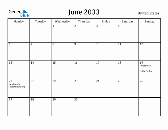 June 2033 Calendar United States
