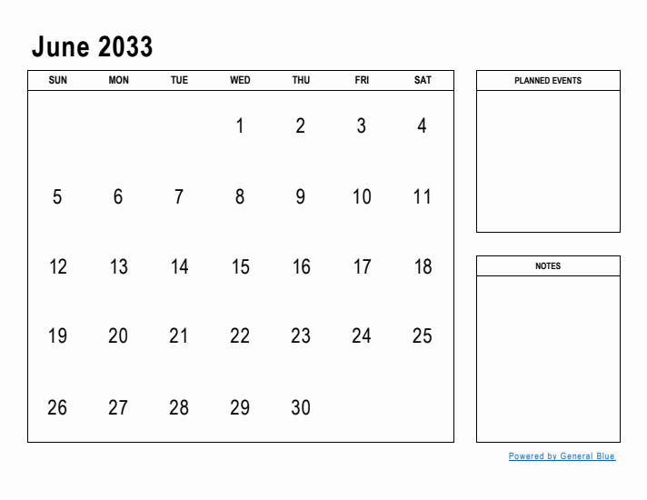 June 2033 Calendar Planner