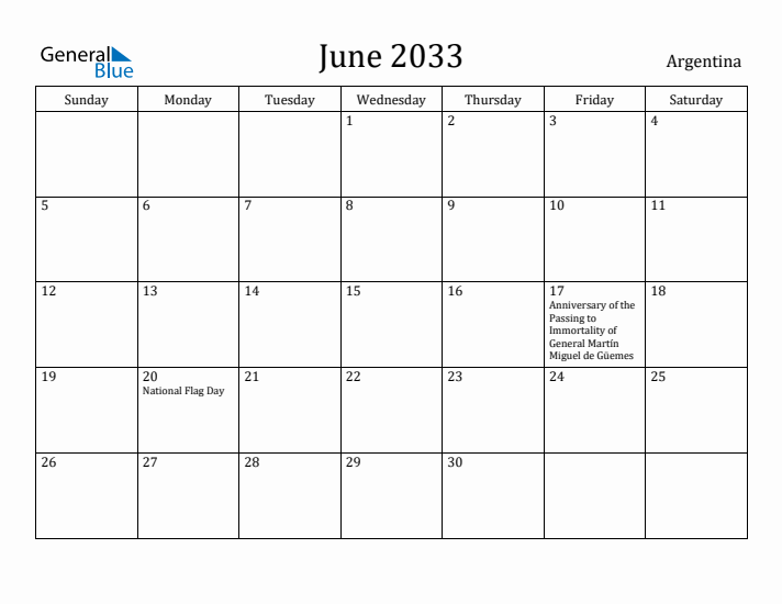 June 2033 Calendar Argentina