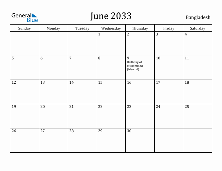 June 2033 Calendar Bangladesh