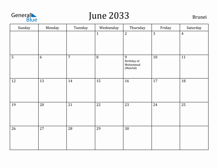 June 2033 Calendar Brunei