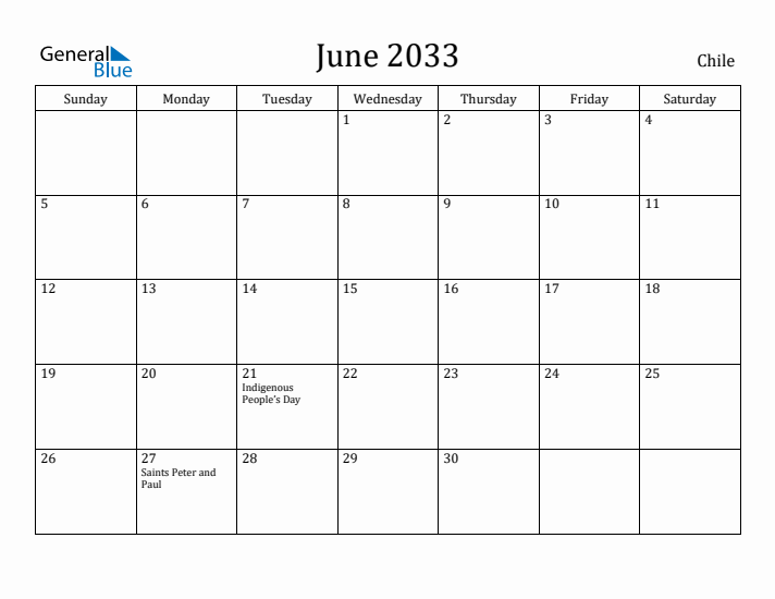 June 2033 Calendar Chile
