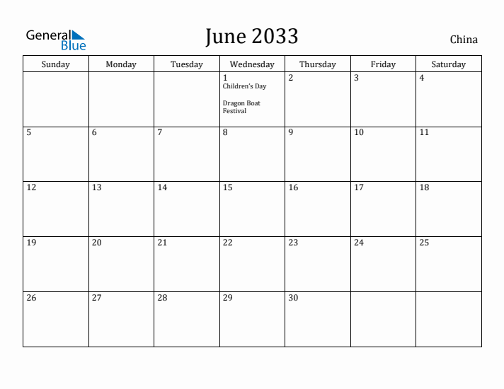 June 2033 Calendar China
