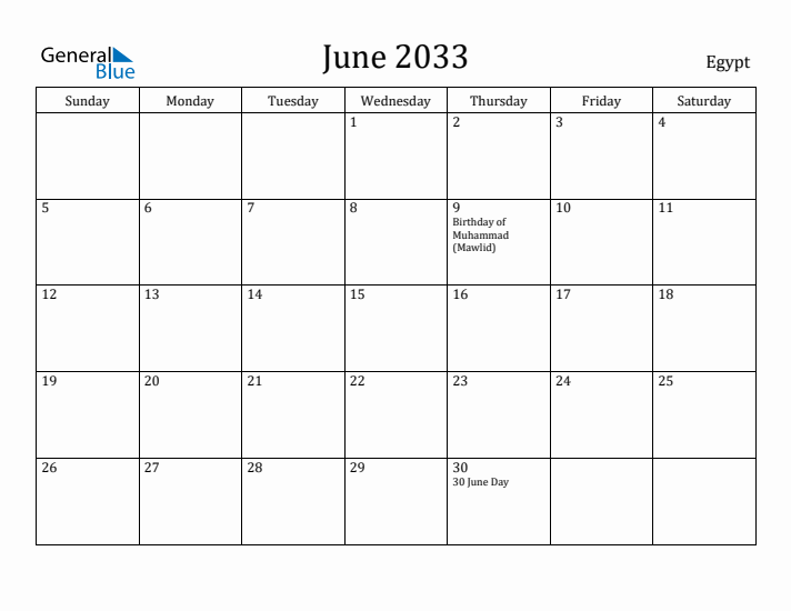 June 2033 Calendar Egypt