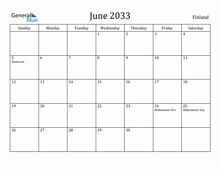 June 2033 Calendar Finland