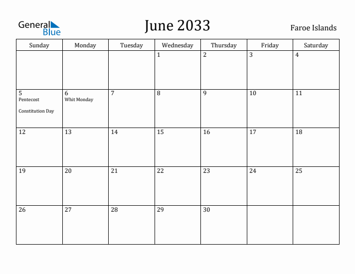 June 2033 Calendar Faroe Islands