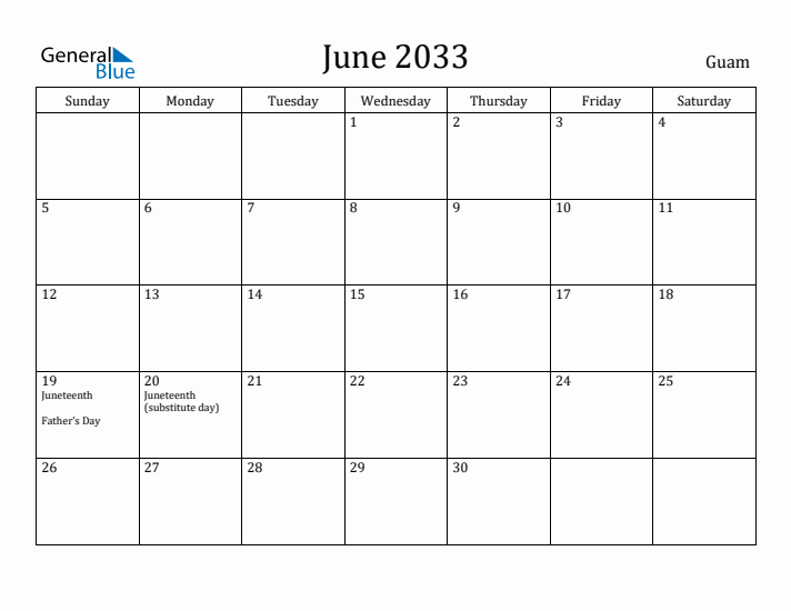 June 2033 Calendar Guam
