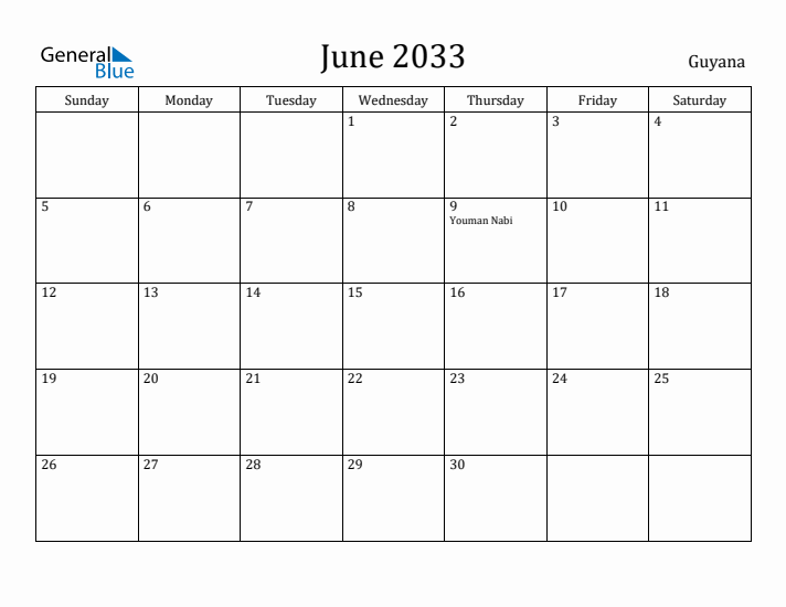 June 2033 Calendar Guyana