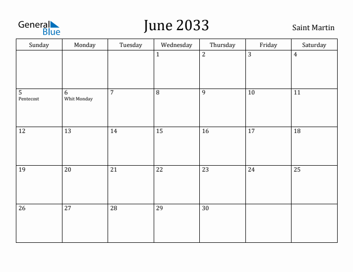 June 2033 Calendar Saint Martin