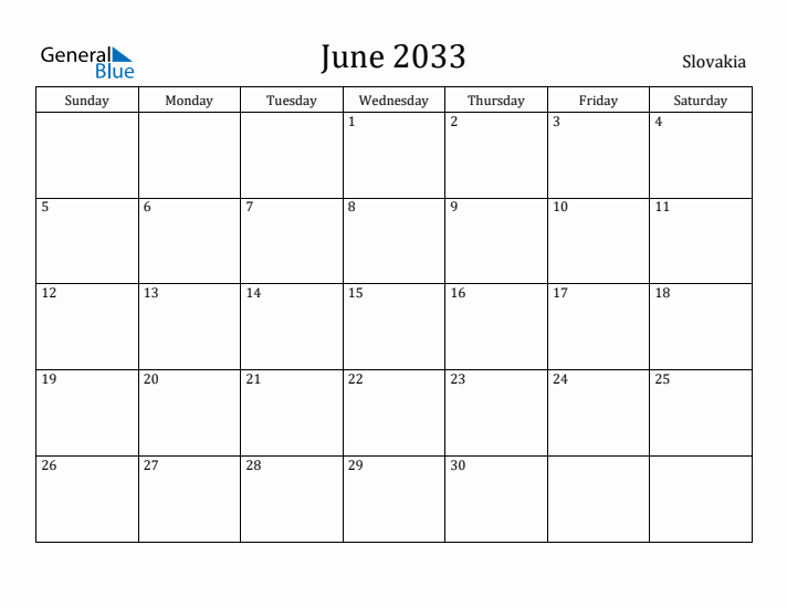 June 2033 Calendar Slovakia