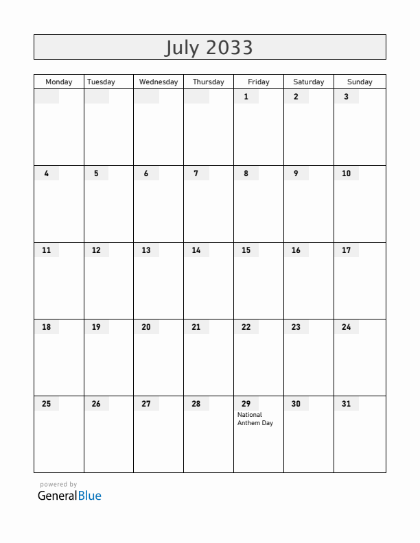 Romania July 2033 Calendar with Holidays