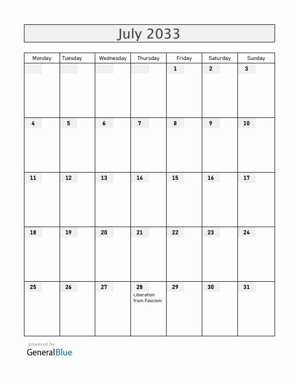 San Marino July 2033 Calendar with Holidays