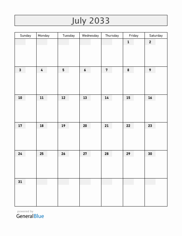 Albania July 2033 Calendar with Holidays