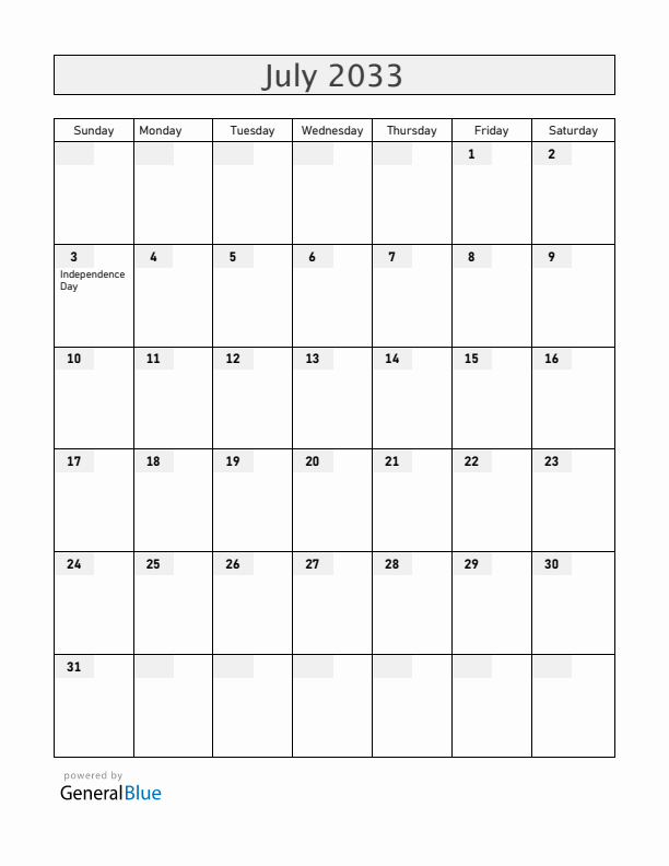 Belarus July 2033 Calendar with Holidays