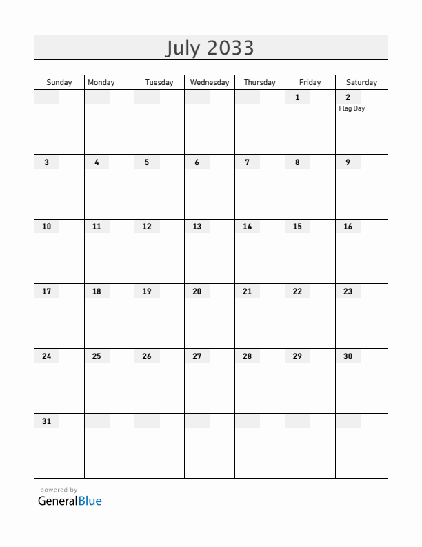 Curacao July 2033 Calendar with Holidays