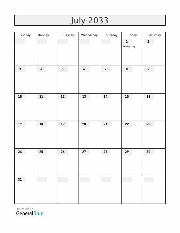 Guatemala July 2033 Calendar with Holidays