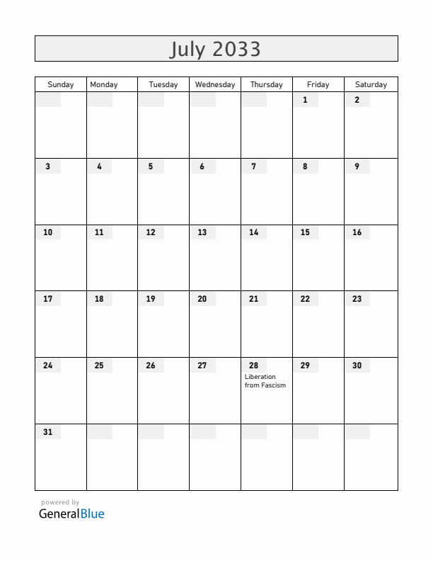 San Marino July 2033 Calendar with Holidays