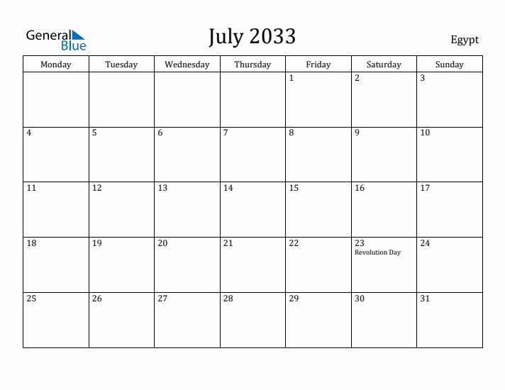 July 2033 Calendar Egypt