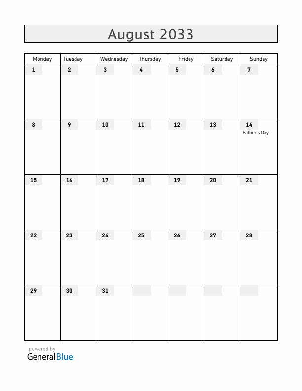 Brazil August 2033 Calendar with Holidays
