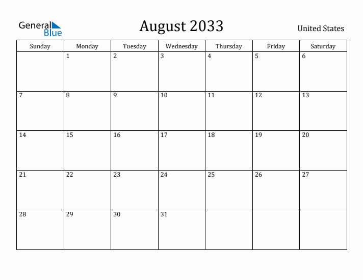 August 2033 Calendar United States