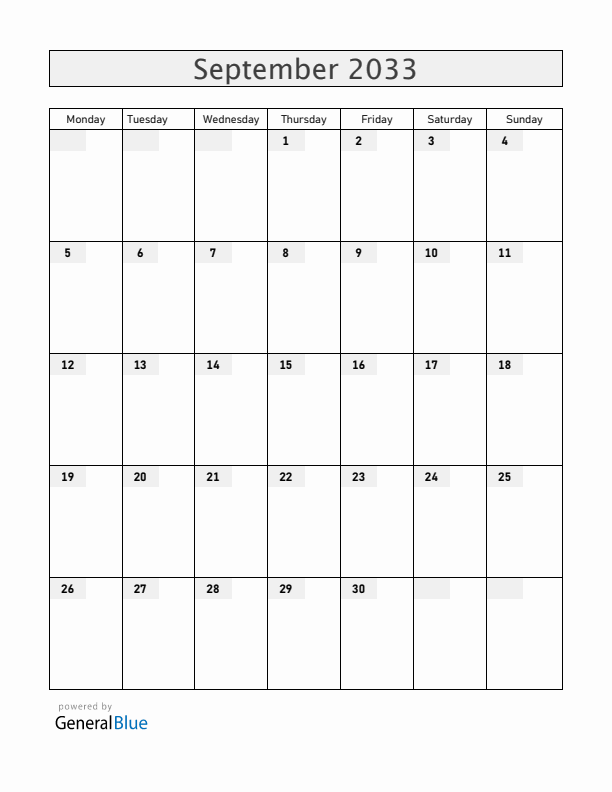 Zambia September 2033 Calendar with Holidays