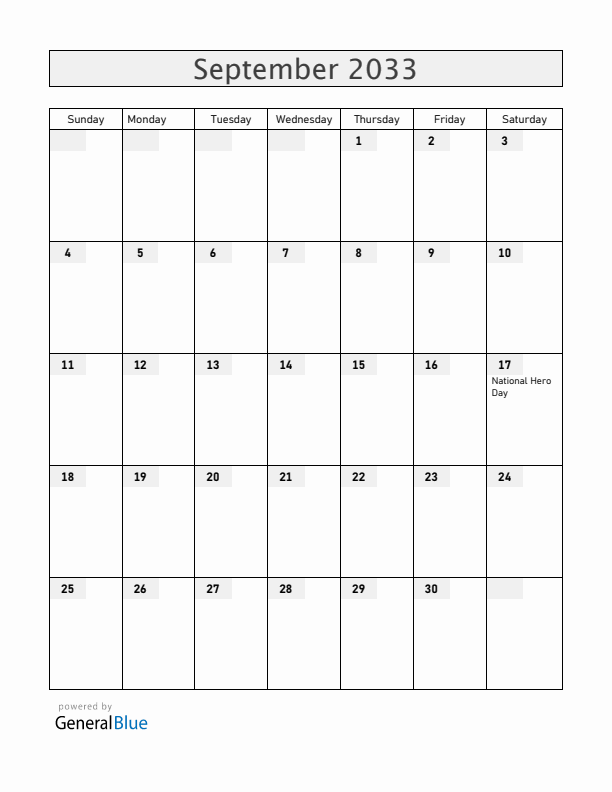 Angola September 2033 Calendar with Holidays
