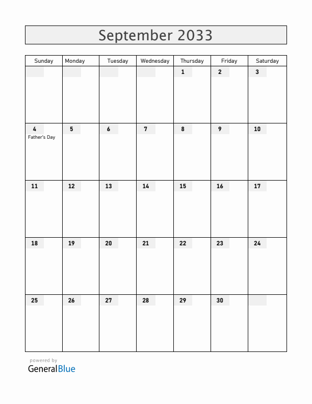 Australia September 2033 Calendar with Holidays