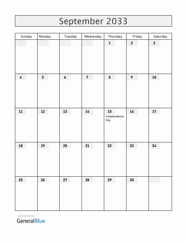 Guatemala September 2033 Calendar with Holidays