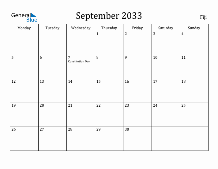 September 2033 Calendar Fiji
