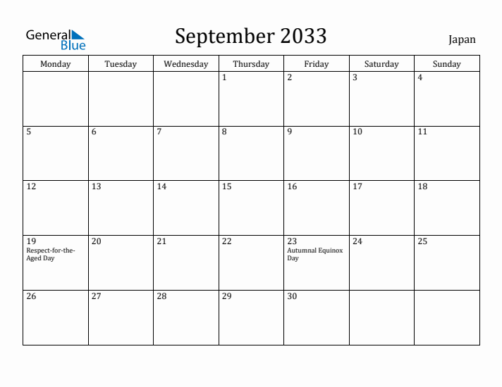 September 2033 Calendar Japan