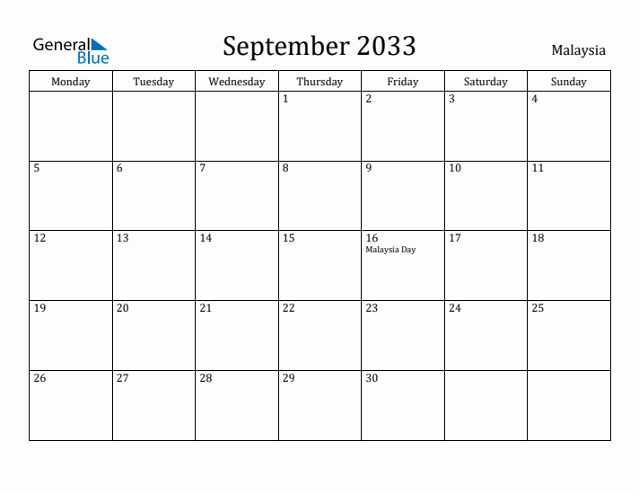 September 2033 Calendar Malaysia