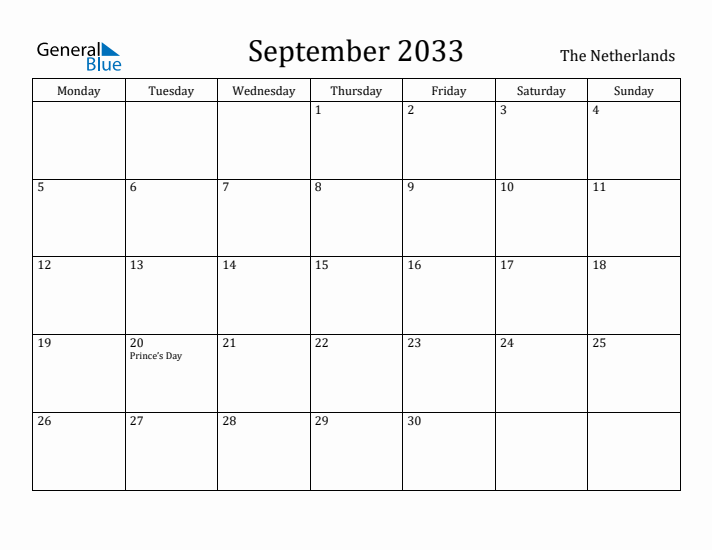 September 2033 Calendar The Netherlands