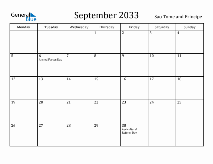 September 2033 Calendar Sao Tome and Principe