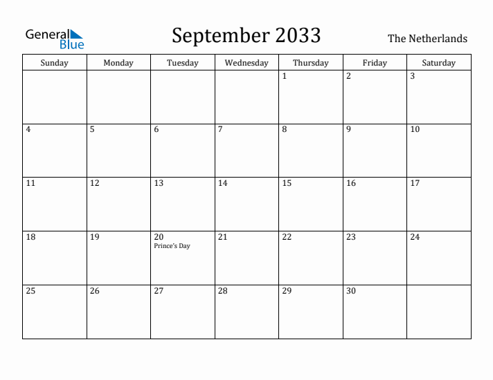 September 2033 Calendar The Netherlands