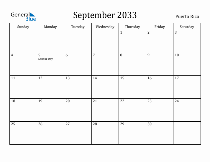 September 2033 Calendar Puerto Rico