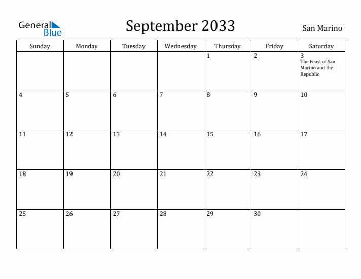 September 2033 Calendar San Marino