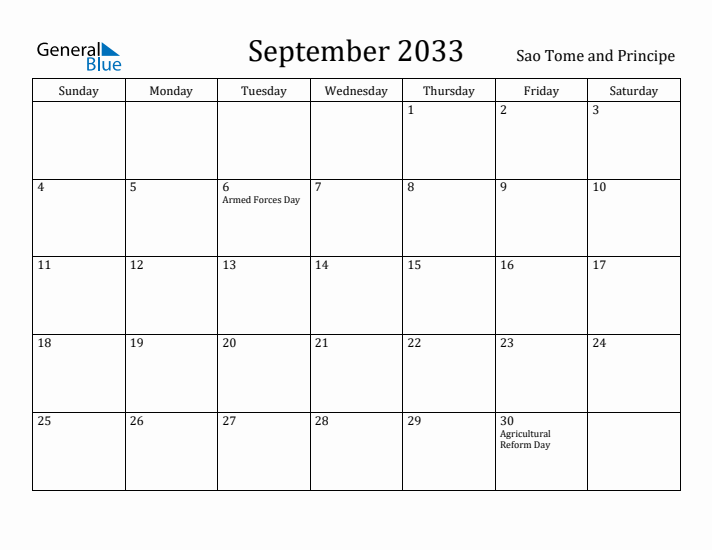 September 2033 Calendar Sao Tome and Principe