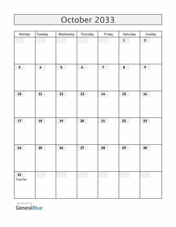 Ecuador October 2033 Calendar with Holidays