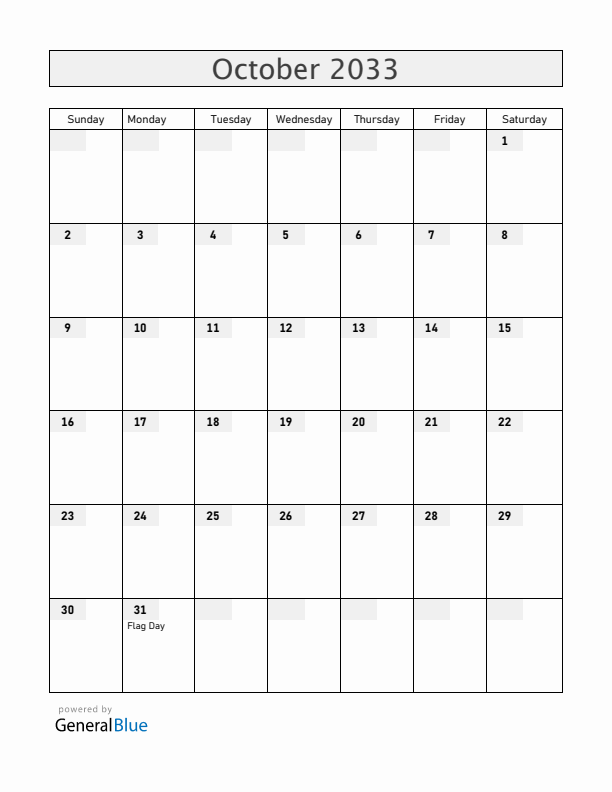 Ecuador October 2033 Calendar with Holidays
