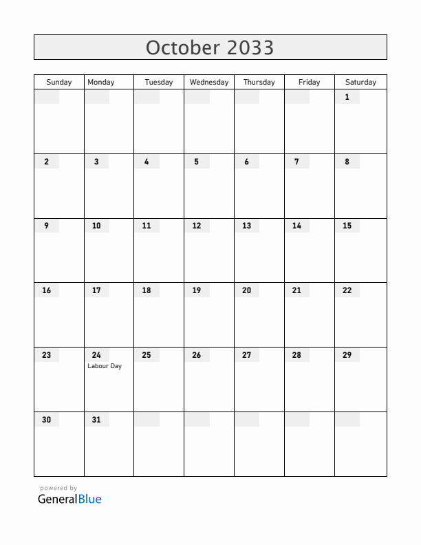 New Zealand October 2033 Calendar with Holidays