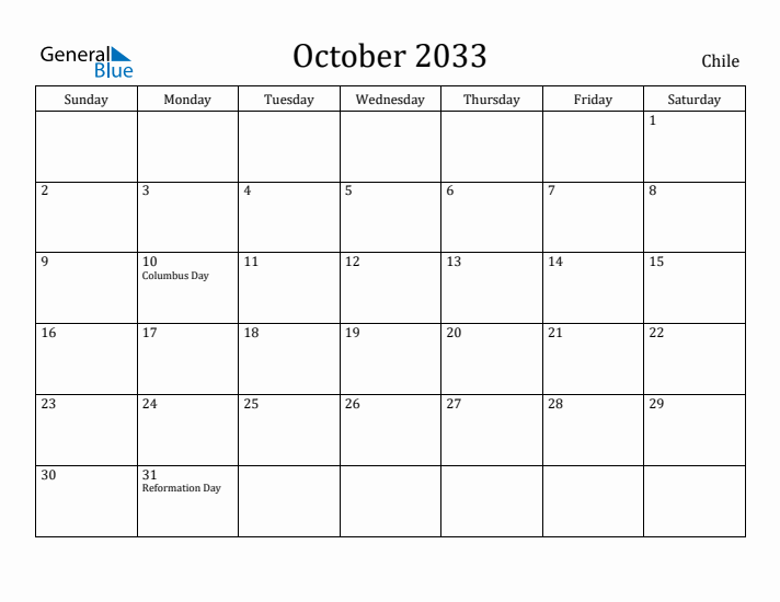 October 2033 Calendar Chile