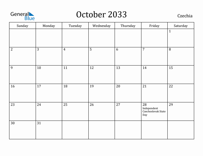October 2033 Calendar Czechia