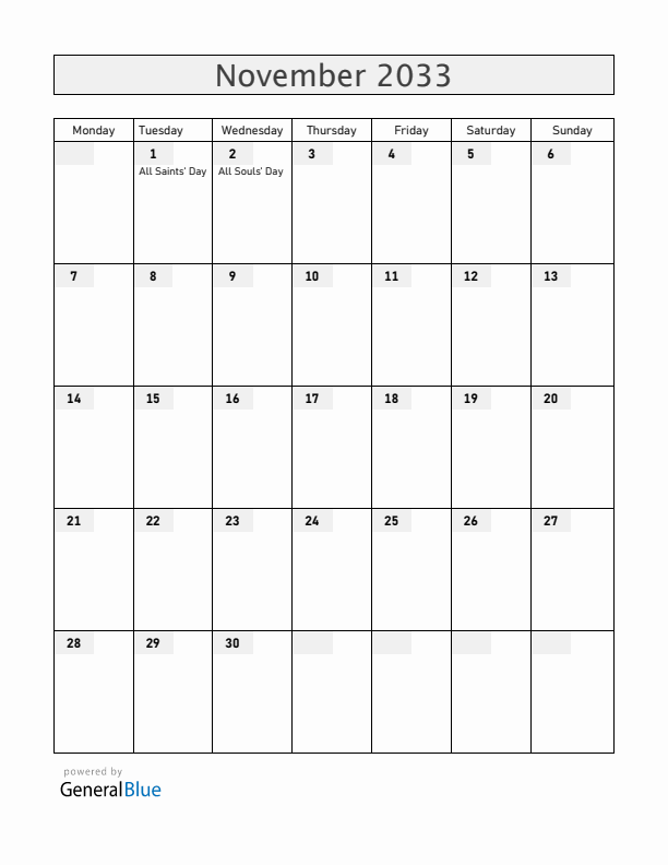 Venezuela November 2033 Calendar with Holidays