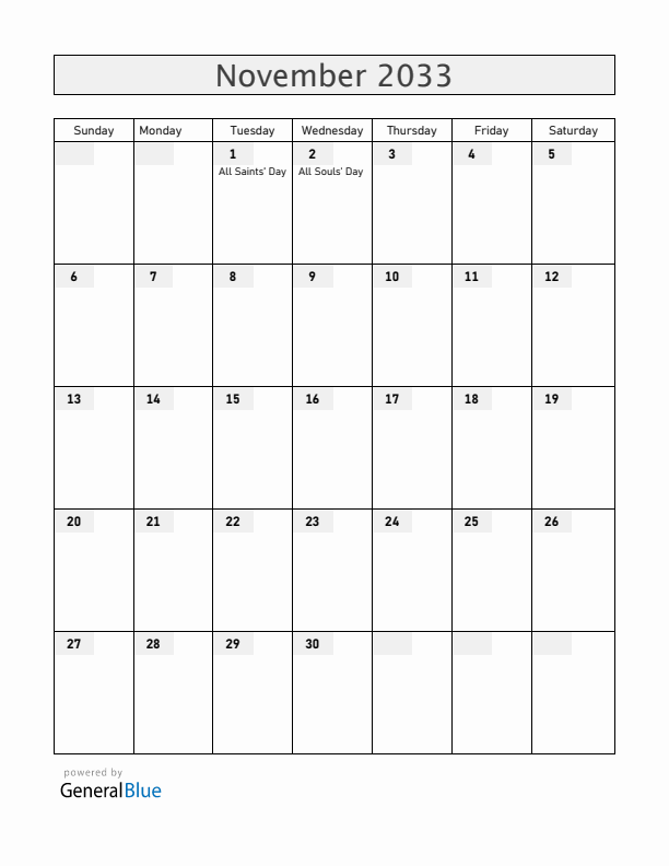 Venezuela November 2033 Calendar with Holidays